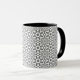 Taza Diseño geométrico floral monocromo en blanco y neg
