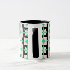 Taza Diseño geométrico verde, rosa y negro