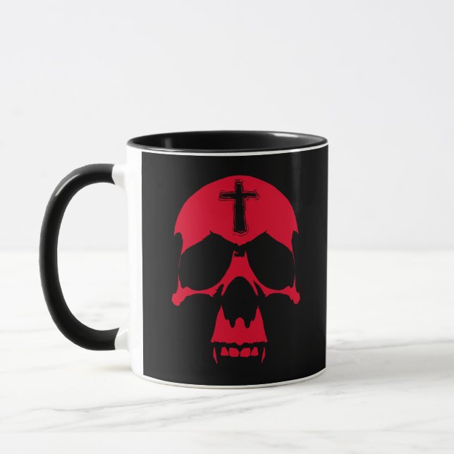Taza Diseño gráfico gótico del cráneo rojo del demonio (Izquierda)