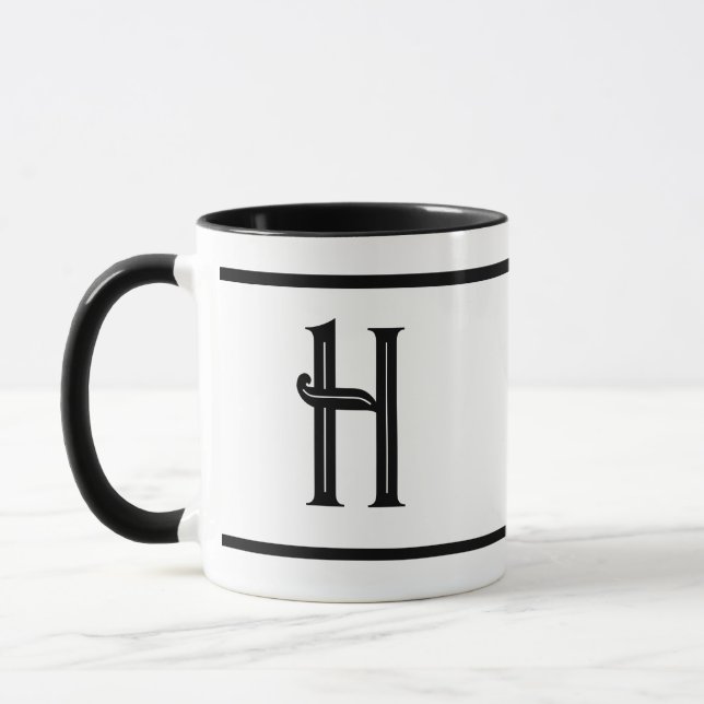 Taza Diseño inicial monogramado en blanco y negro (Izquierda)
