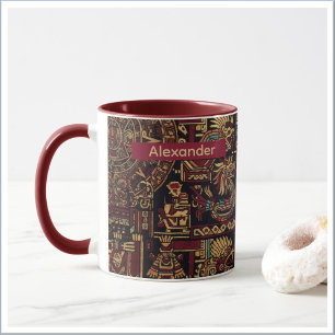Taza Diseño inspirado en azteca rojo negro y dorado