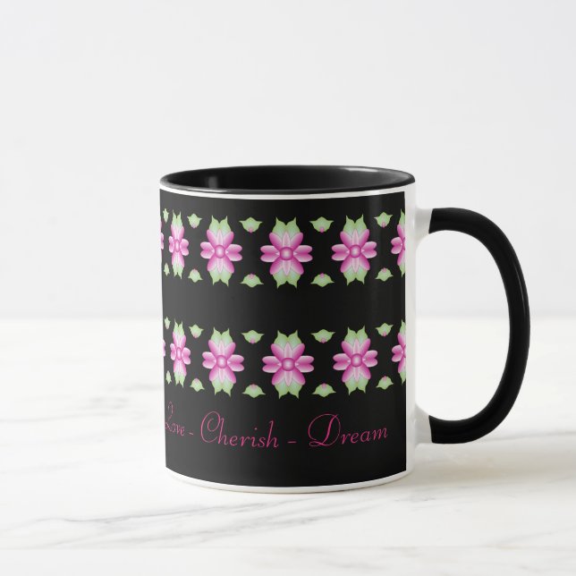 Taza Diseño Inspirador con flores rosadas café Mug (Derecha)