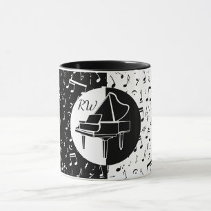 Taza Diseño musical y de piano en blanco y negro