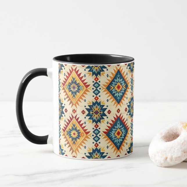 Taza Diseño nativo americano en tonos de Naranja de óxi (Con donut)
