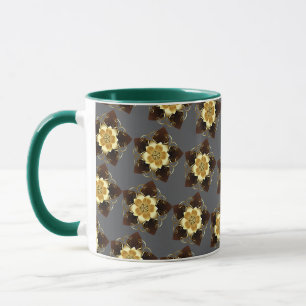 Taza Diseño Ornamental de Mandala Floral Dorado de Lujo