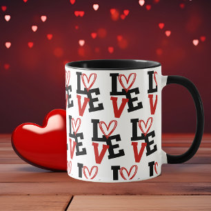 Taza Diseño romántico de amor de patrones rojos y negro