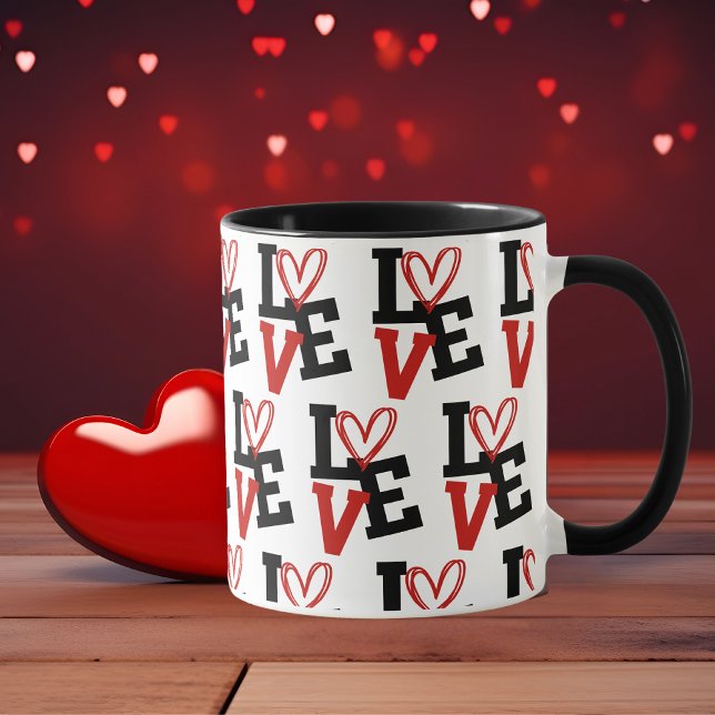 Taza Diseño romántico de amor de patrones rojos y negro (Romantic Red and Black Pattern Love Design Mug)