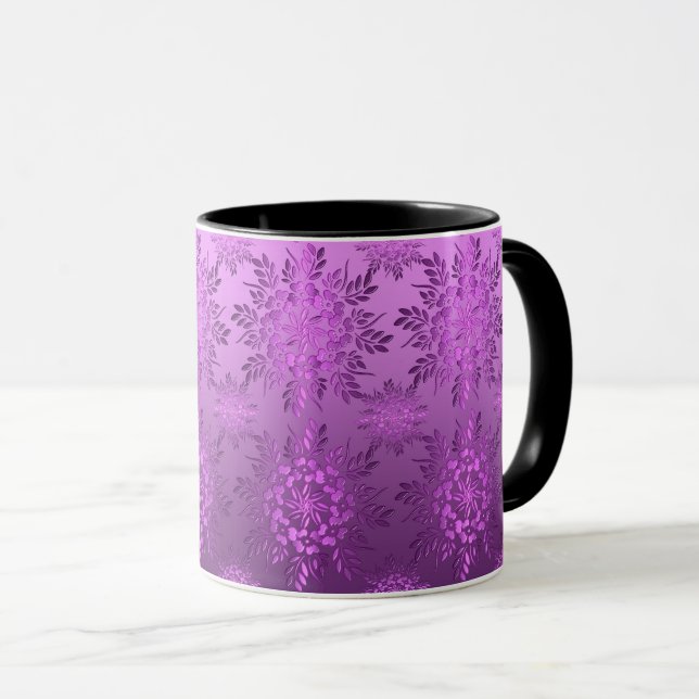 Taza Diseño violeta floral retro (Anverso derecho)