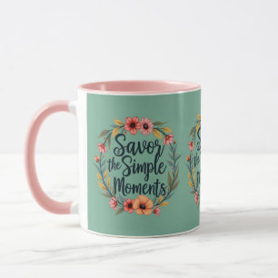 Taza Disfruta los Momentos Simples Cita Floral Boho
