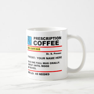 Taza Divertida Caffeina de Café con Receta Médica