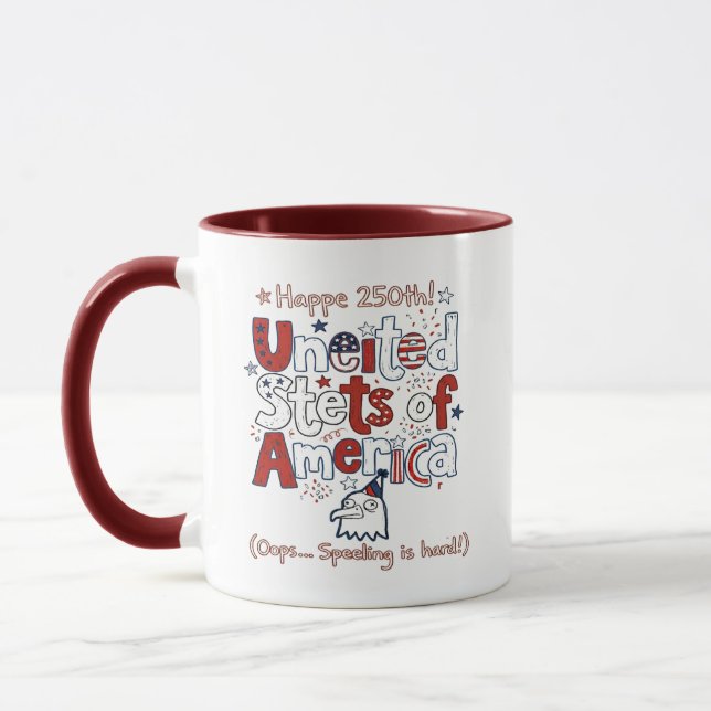 Taza divertida con error ortográfico del 250 anive (Izquierda)