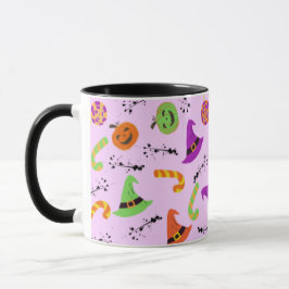 Taza divertida con fondo morado con patrón de Hall