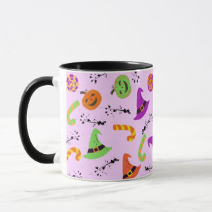 Taza divertida con fondo morado con patrón de Hall