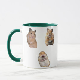 Taza divertida con signo de paz y meme de hámster