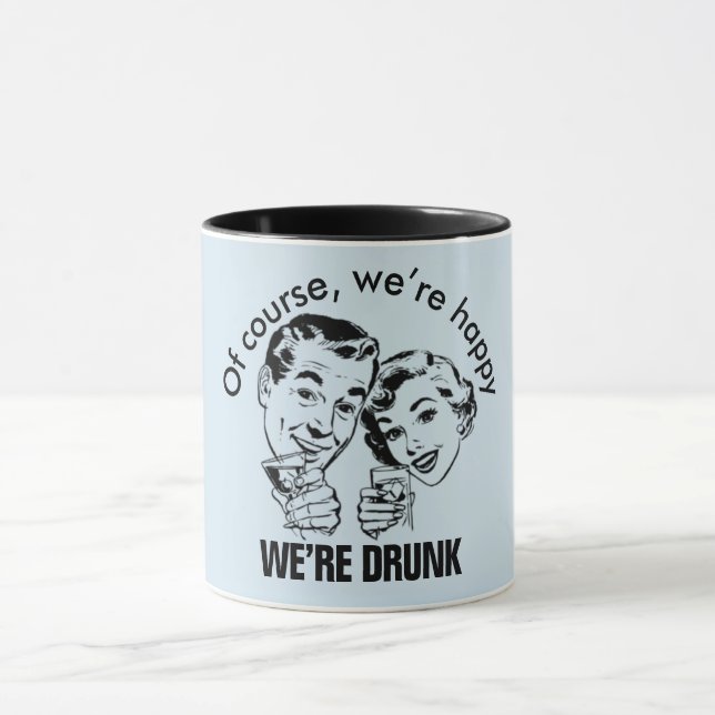 Taza divertida de borracho feliz retro (Centro)
