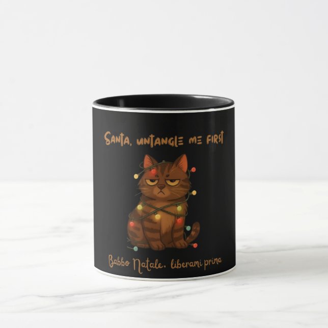 Taza divertida de gato de Navidad - Santa, desenvu (Centro)