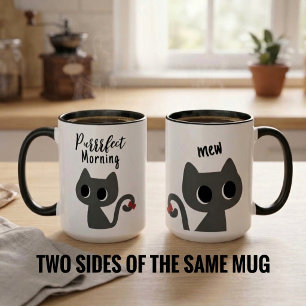 Taza divertida de gato negro para una mañana perfe