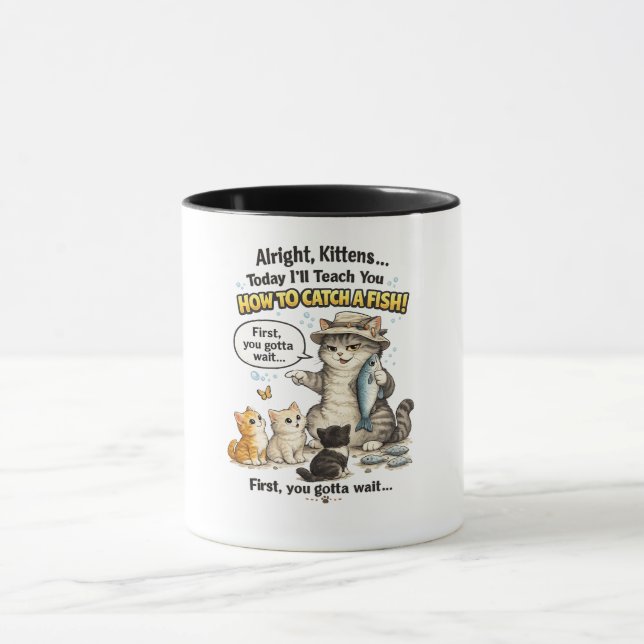 Taza divertida de gato pescando (Centro)