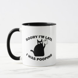Taza divertida de gato que dice Lo siento llego ta
