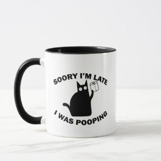 Taza divertida de gato que dice Lo siento llego ta