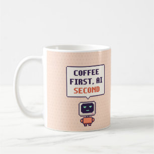 Taza divertida de píxeles de IA, café primero