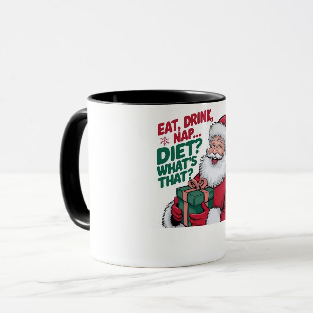 Taza divertida de Santa Navidad Come Bebe Duerme (Anverso izquierdo)