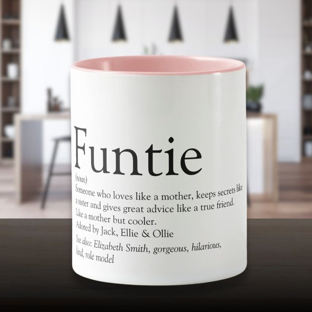 Taza Divertida definición de tía tía tía de tía gracios (Funtie Aunt Auntie Definition Saying Funny Mug)