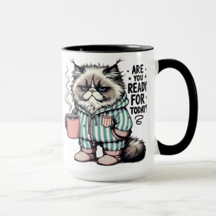 Taza divertida del gato gruñón en la mañana ¿Estás
