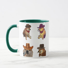 Taza divertida del meme del perro vaquero con pist