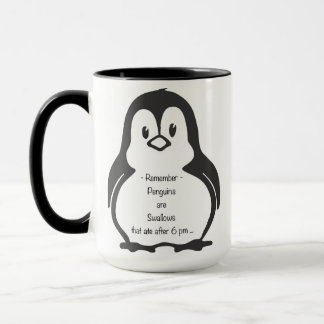 Taza divertida del pingüino de la pérdida de peso