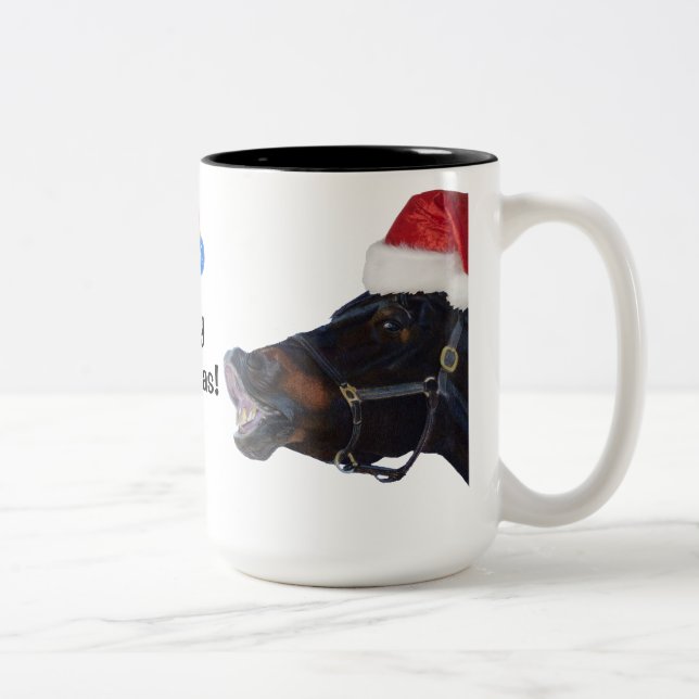 Taza divertida del viaje del navidad del caballo (Derecha)