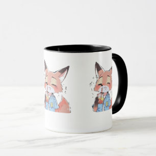 Taza divertida del zorro naranja lindo bebiendo ju