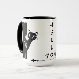 Taza divertida gato negro Peekaboo