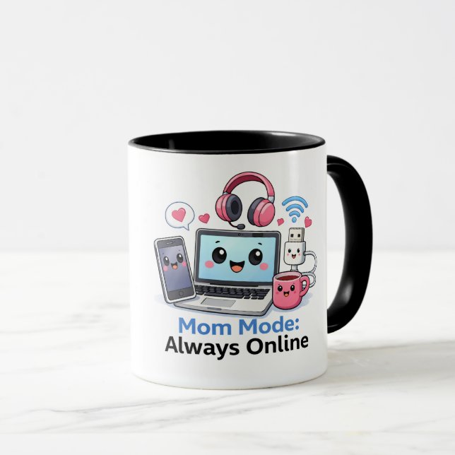 Taza Divertida para Mamá Techie Mamá Modo Siempre  (Anverso derecho)