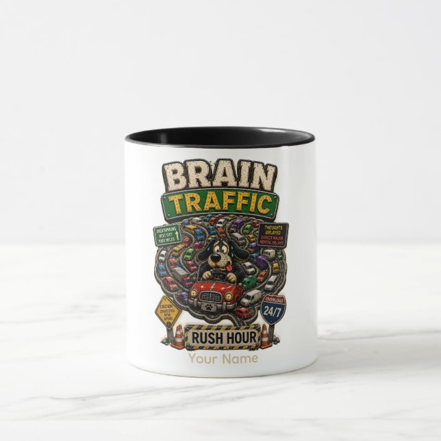 Taza divertida personalizada de tráfico cerebral e (Centro)
