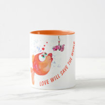 Taza Divertida Pez Feliz y Gusano - Texto Personal