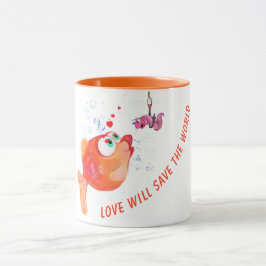 Taza Divertida Pez Feliz y Gusano - Texto Personal