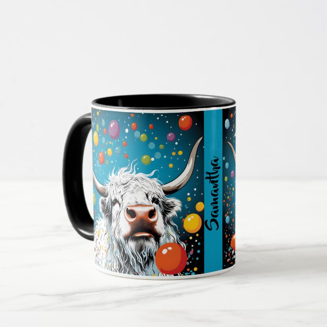 Taza Divertidas vacas escocesas en Highland con burbuja (Anverso izquierdo)