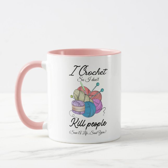 Taza Divertido Arte de Hilo Crochet Salva una Vida (Izquierda)