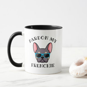 Taza Divertido Bulldog Francés Lila y Beige 'Pardon my 