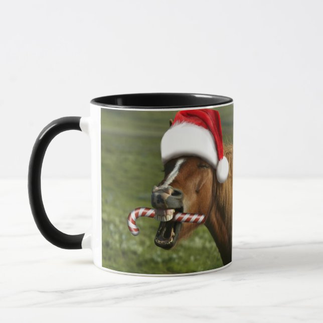 Taza Divertido caballo de Navidades con sombrero Santa  (Izquierda)