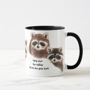 Taza Divertido, dándole la mano al café, lindo mapache