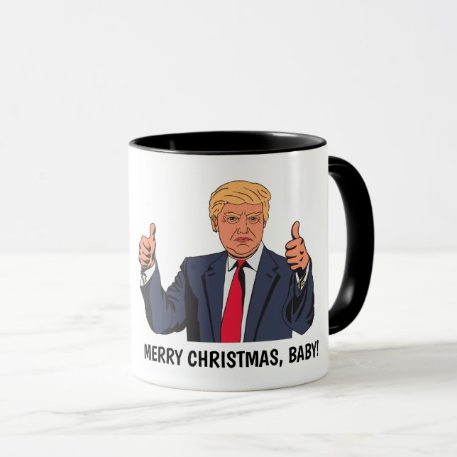 Taza ¡Divertido Donald Trump, FELIZ NAVIDAD, BEBÉ! (Anverso derecho)
