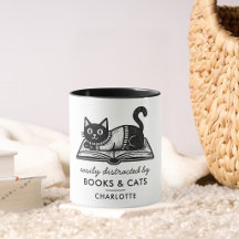 Divertido Fácilmente Distraído por Libros y Gatos