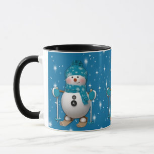 Taza Divertido feliz esquiando Snowman