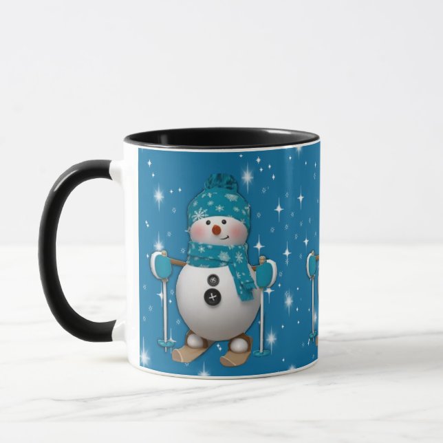 Taza Divertido feliz esquiando Snowman (Izquierda)