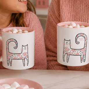 Taza Divertido Gato Floral Rosa Pensamiento Rosa Capric