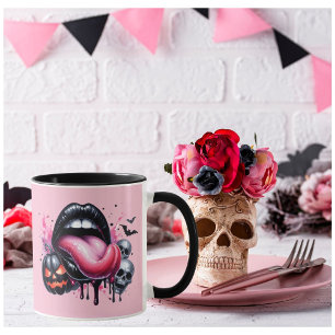 Taza Divertido goteo Lip Halloween Spooky Adulto Rosa