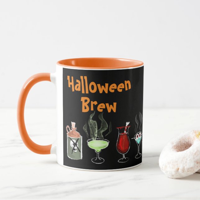 Taza Divertido Halloween Brew negro espeluznante (Con donut)
