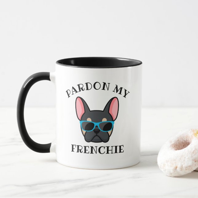 Taza Divertido indulto mi Bulldog francés Black Tan (Con donut)